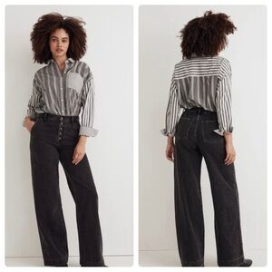 Madewell Cotton Button fly Superwide-Leg Jeans in Washed Black 31P